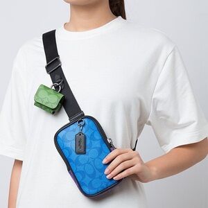 Coach Blue and Black Crossbody Bag with Green Pouch